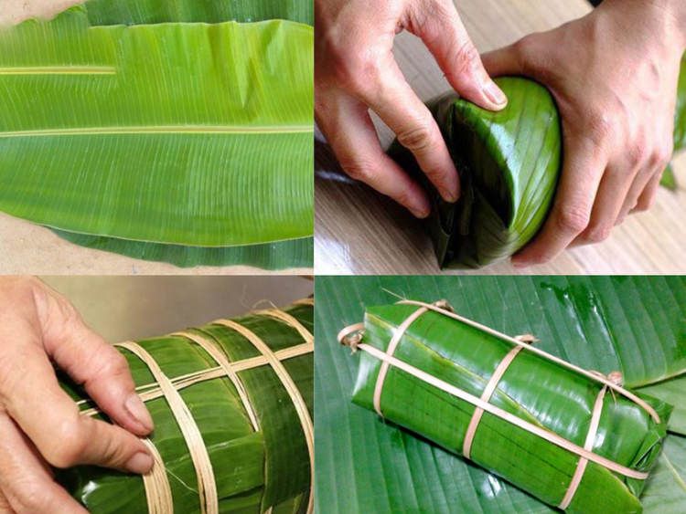 các bước Cách gói giò mỡ bằng lá chuối truyền thống