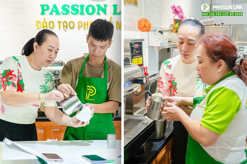barista Cà phê Gạch pha chế trong giờ cao điểm