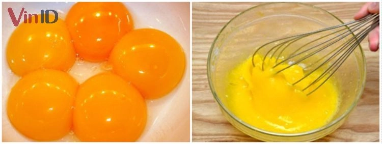 đầu bếp đang đánh kem trứng mịn sánh không tách nước