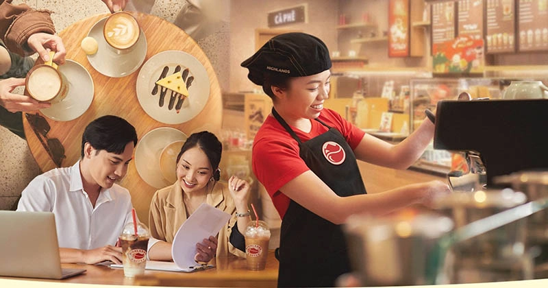 không gian cửa hàng Phê La, quầy trà ô long và bao bì nhận diện