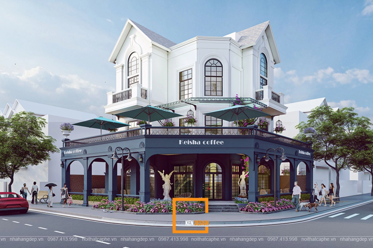 mặt tiền Laha Cafe với khách xếp hàng