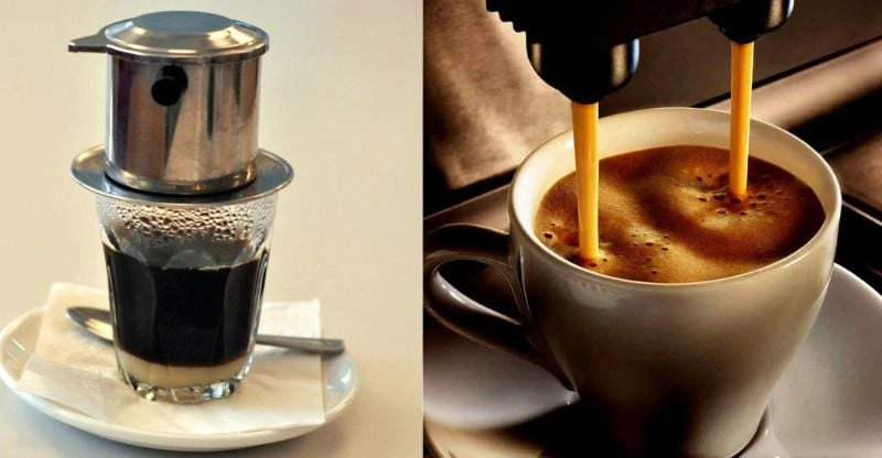 bộ dụng cụ Hario V60 và phin cà phê đặt cạnh nhau