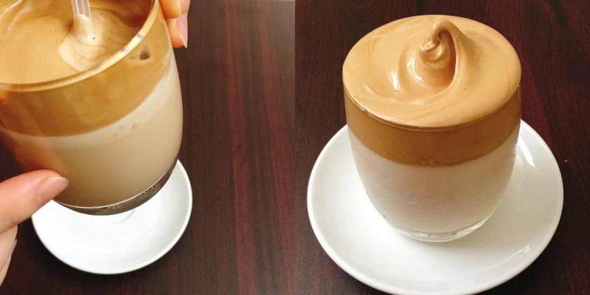 bọt cà phê xẹp và đường chưa tan