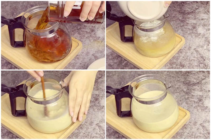 espresso nóng đổ lên kem trứng béo mịn