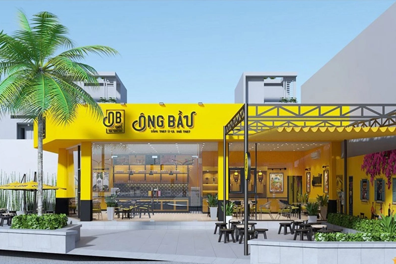 không gian Cà phê Ông Bầu hiện đại sáng sủa