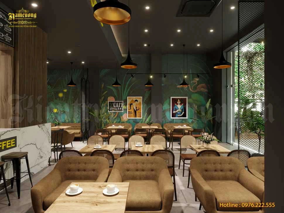 không gian Milano Coffee phong cách đen vàng hiện đại
