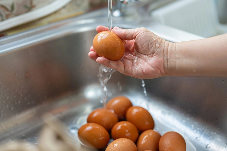 nhúng trứng vào nước ấm để tiệt trùng an toàn tại nhà