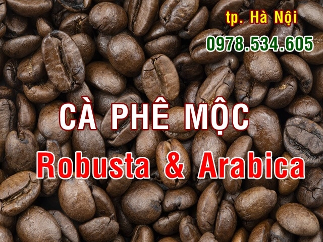 trứng gà tươi và hạt cà phê rang mộc robusta arabica